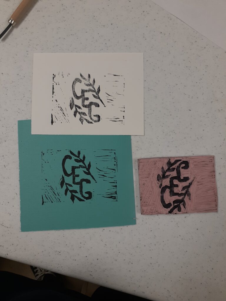 Stamp Printing were you use ink and you carve shape