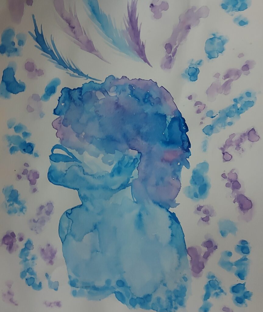 it is a painting with watercolours of a lady or woman